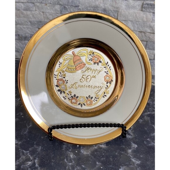 DYNASTY GALLERY Chokin Collectable -50th Anniversary Plate - , 24K gold rim - Picture 1 of 2